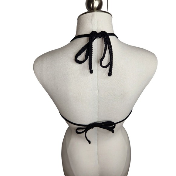 Aerie Waffle Scalloped String Triangle Bikini Swim Top Womens XS Black - Picture 4 of 8